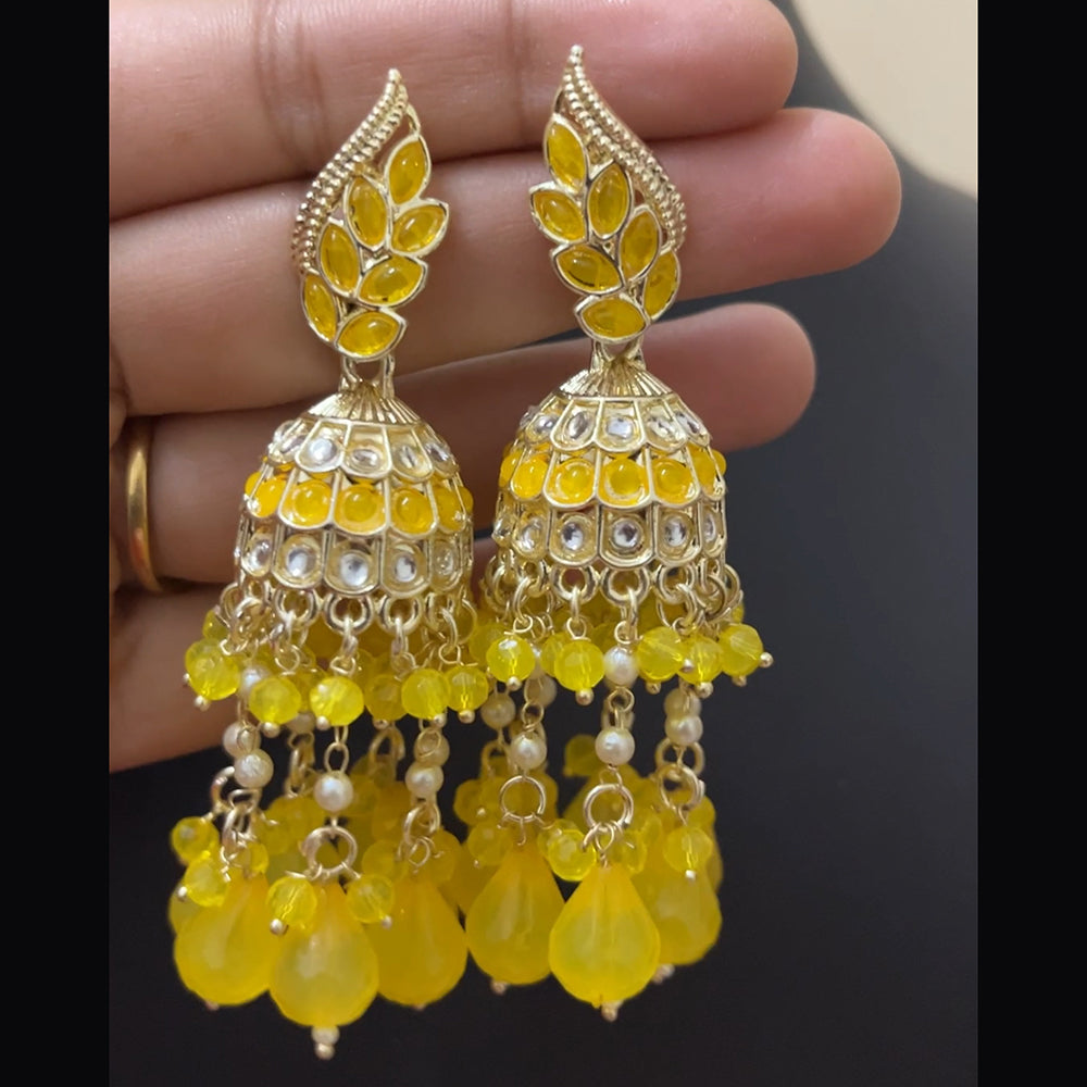 ShringarStreet Mehndi Polish Pota Stone And Beads Jhumki Earrings