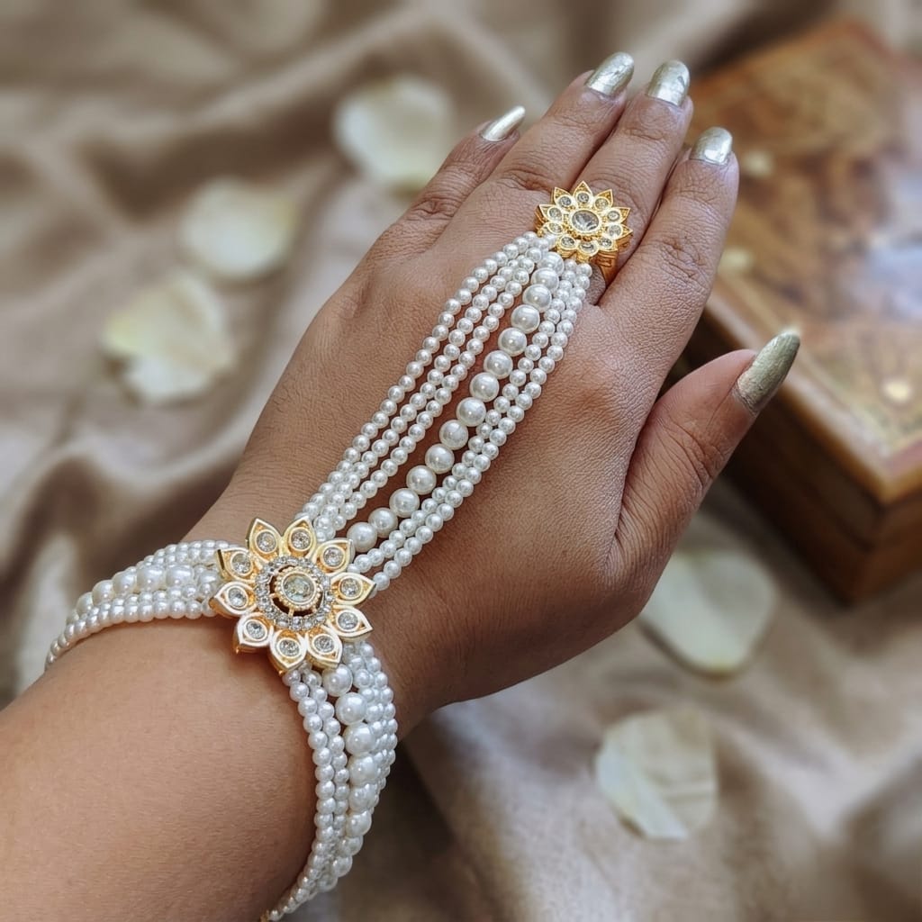 Hira Collections Designer Austrian Stone And Pearl Hath Panja