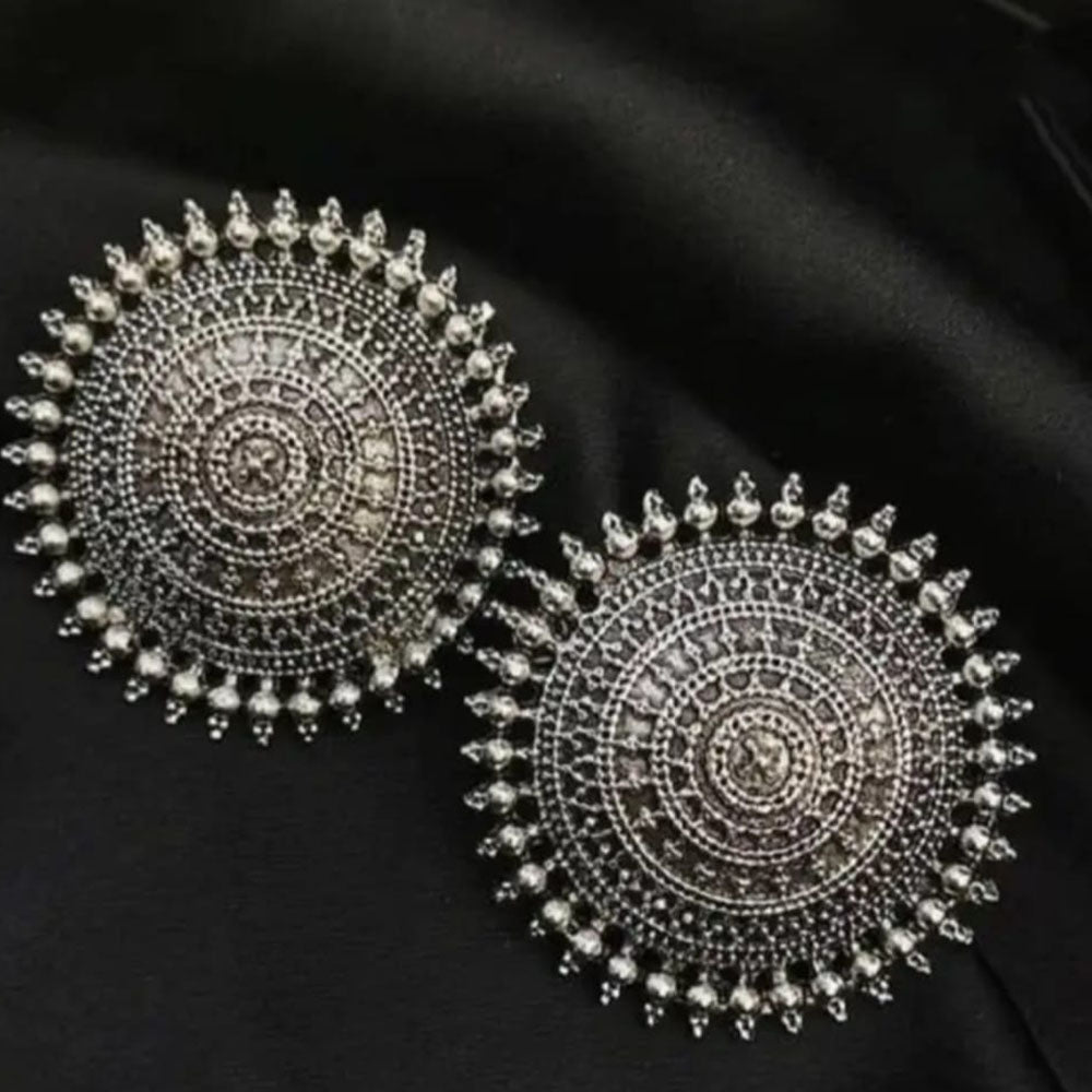 Bevy Pearls Vintage Style Oxidised Sun Motif Stud Earrings