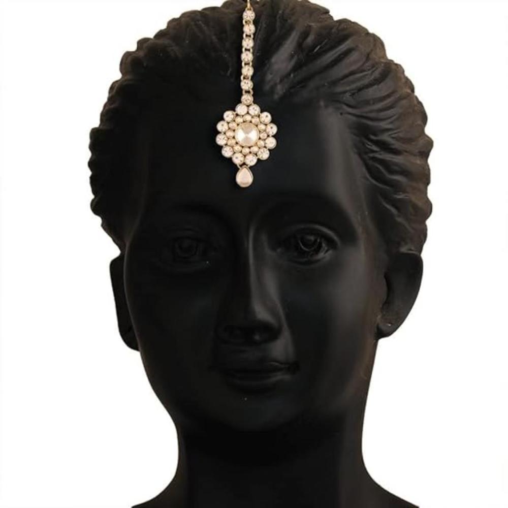 Etnico Gold Plated White Stone Maang Tikka for Women (T006W)