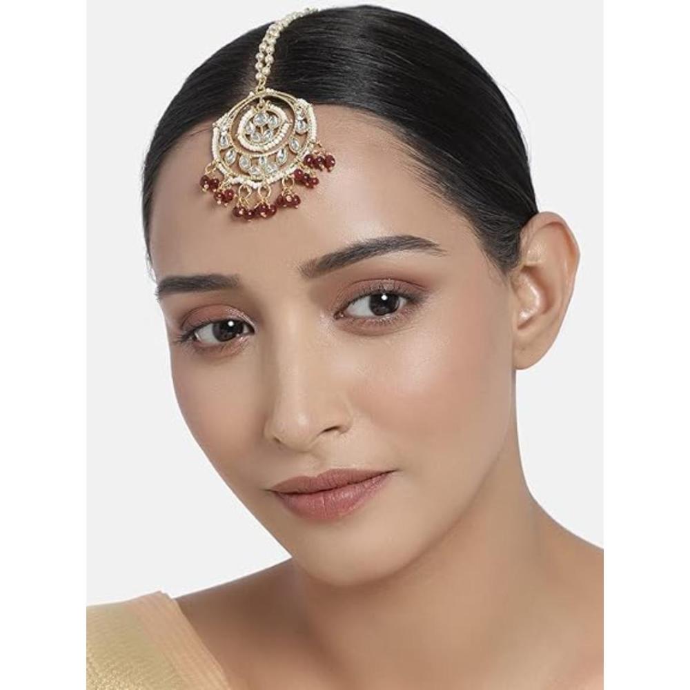 Etnico Gold Plated Kundan & Pearl Maang Tikka for Women (T1084M)