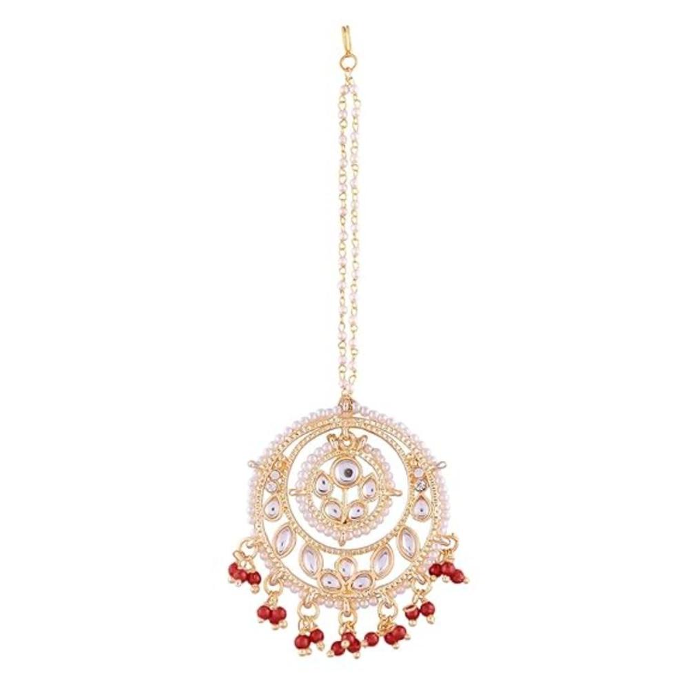 Etnico Gold Plated Kundan & Pearl Maang Tikka for Women (T1084M)