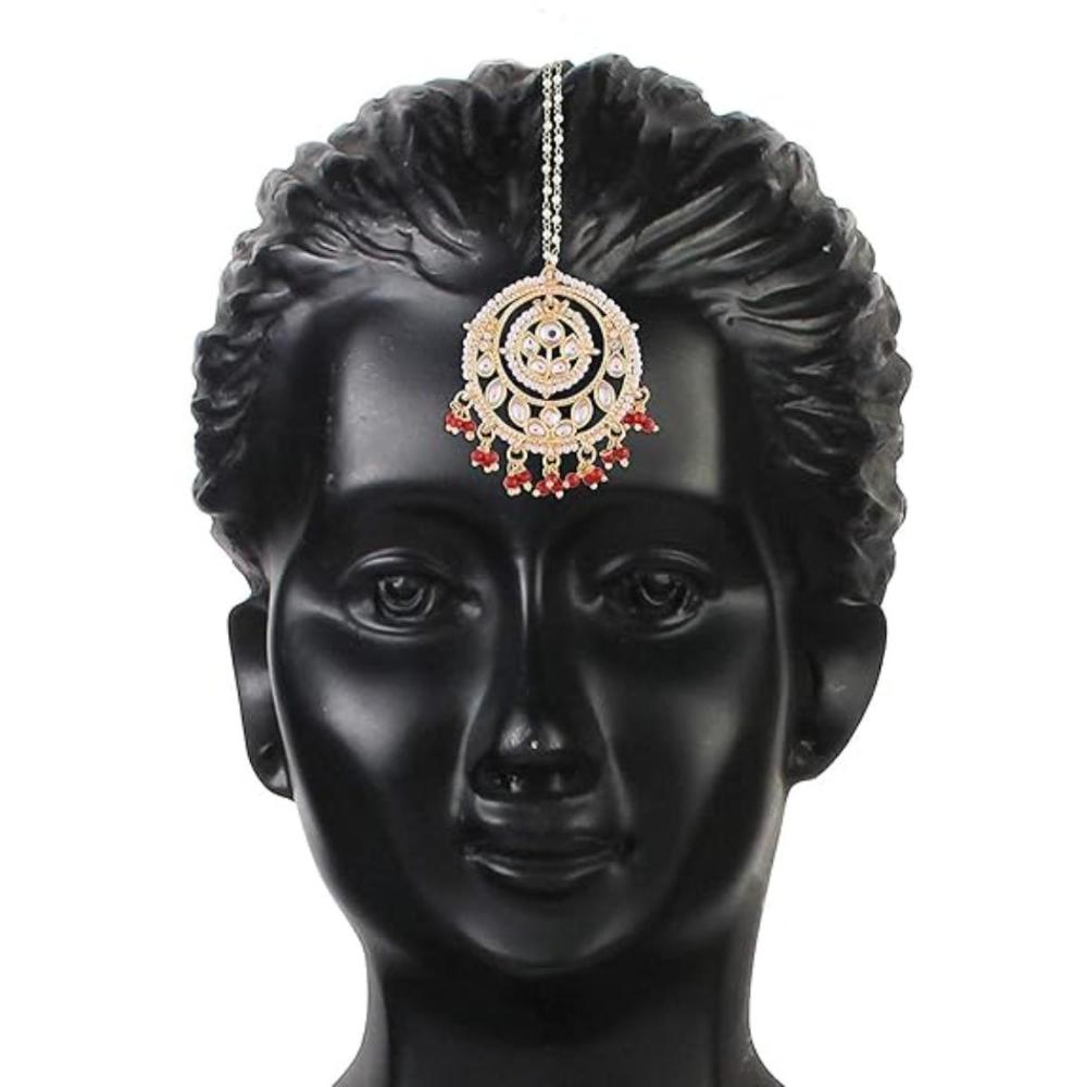 Etnico Gold Plated Kundan & Pearl Maang Tikka for Women (T1084M)