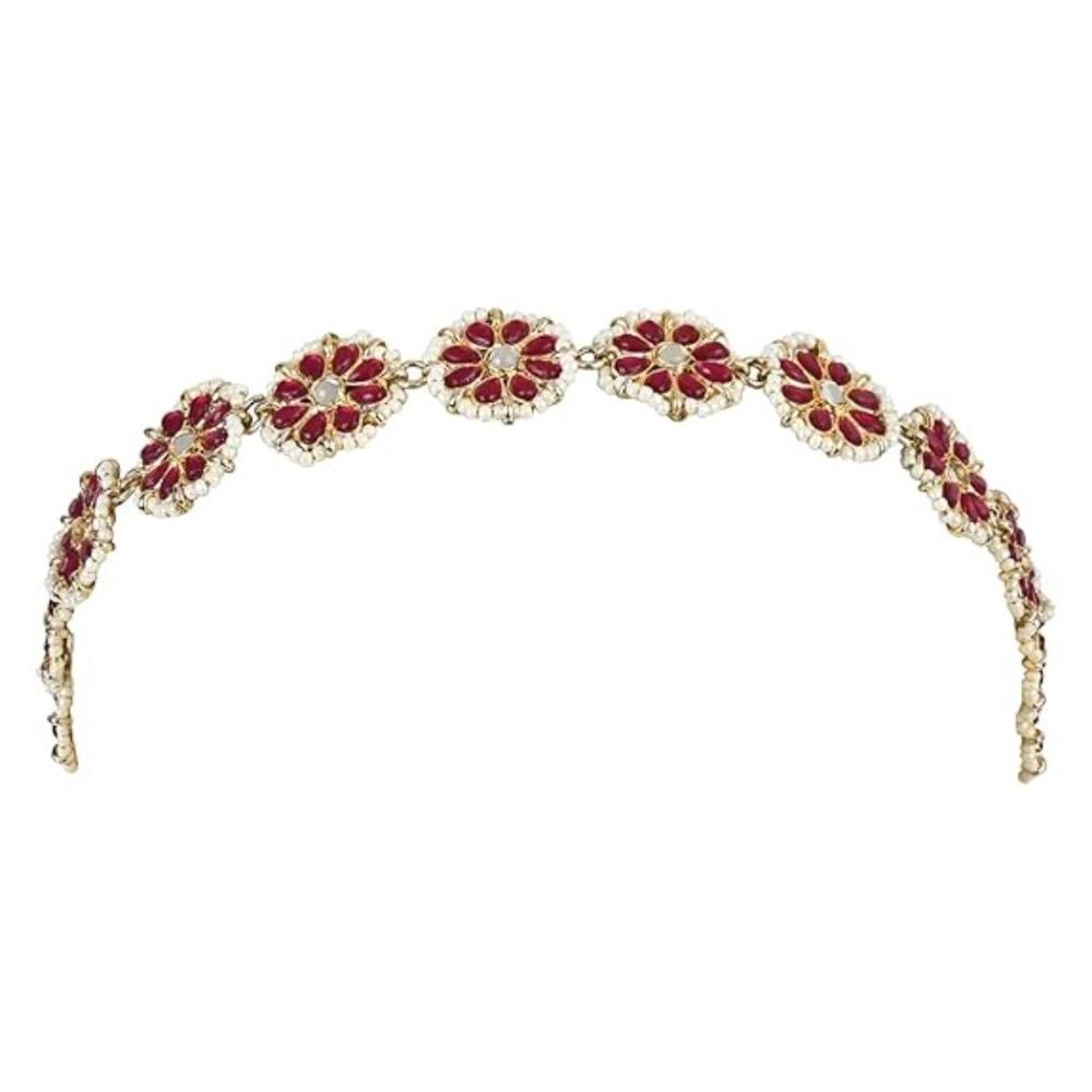 Etnico Gold Plated Floral Kundan & Pearl Sheeshphool/SheeshPatti for Women (T2064Q)