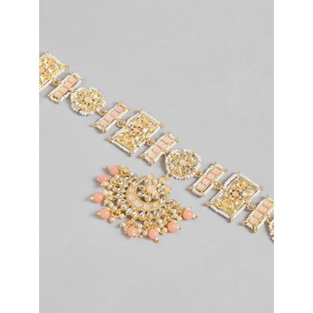 Etnico Gold Plated Floral Kundan & Pearl Sheeshphool/SheeshPatti for Women (T2070Pe)
