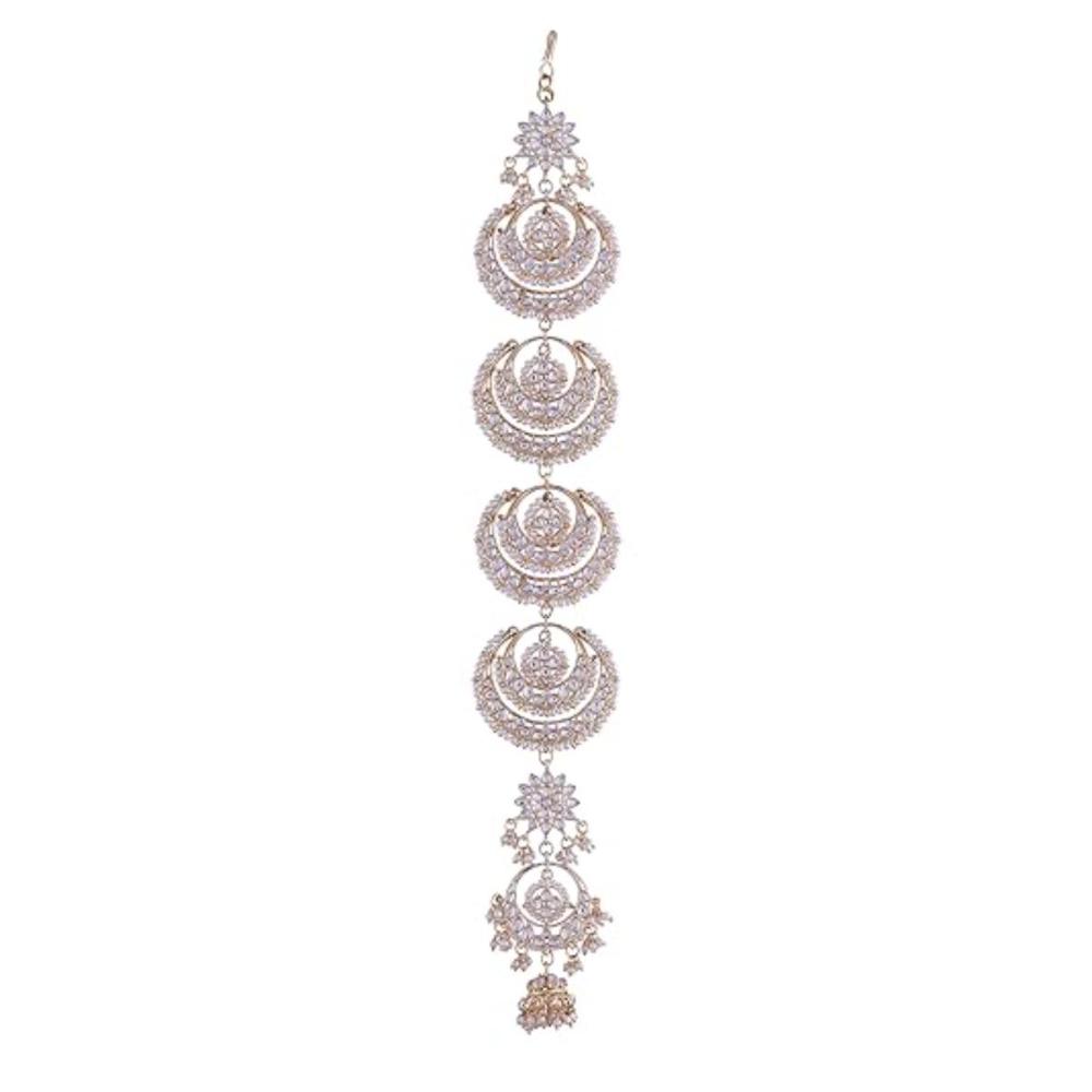 Etnico Gold Plated Kundan and Pearl Paranda/Hair Braid Pin Choti For Bridal (T2093W)