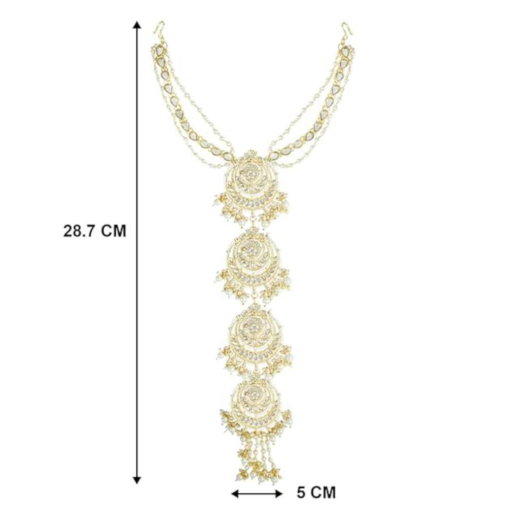 Etnico Gold Plated White Kundan and Pearl Paranda/Hair Braid Pin Choti For Bridal (T2096W)
