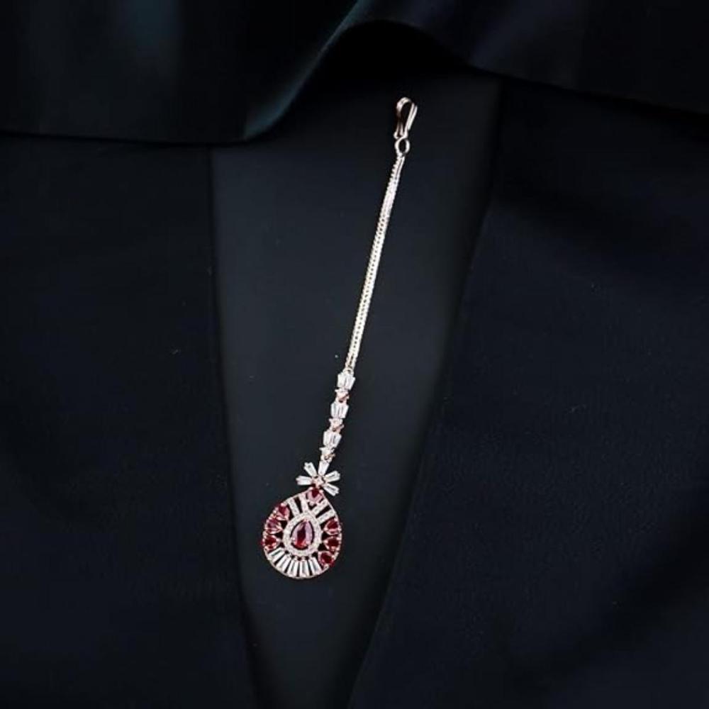 Etnico Rose Gold Plated Diamond Maang Tikka for Women (T2109Q)