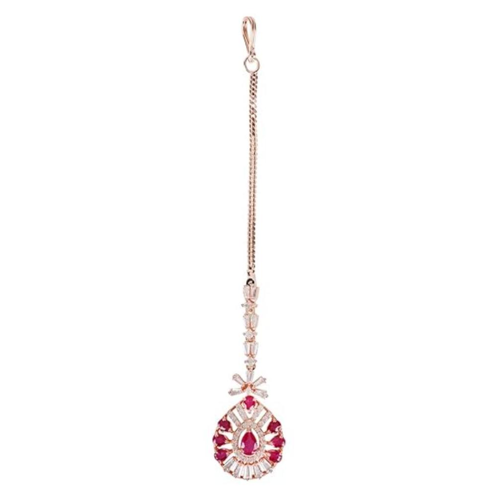 Etnico Rose Gold Plated Diamond Maang Tikka for Women (T2109Q)