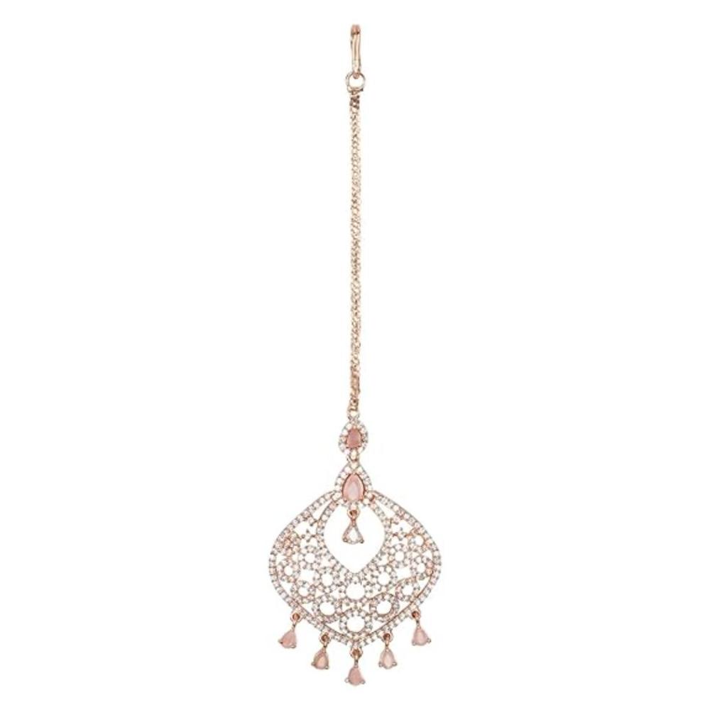 Etnico Rose Gold Plated Diamond Maang Tikka for Women (T2110Pi)