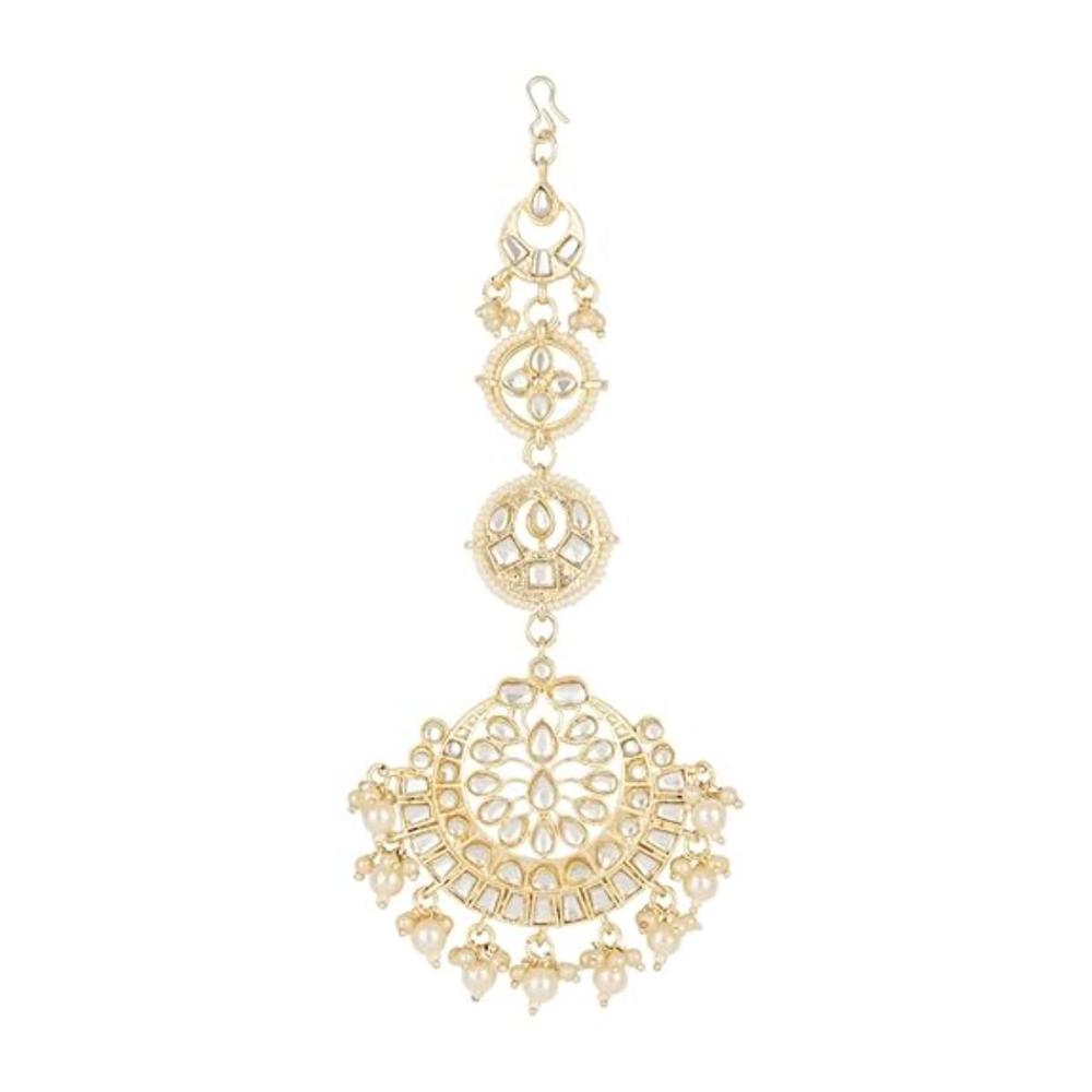 Etnico Gold Plated Kundan & Pearl Maang Tikka for Women (T2134W)