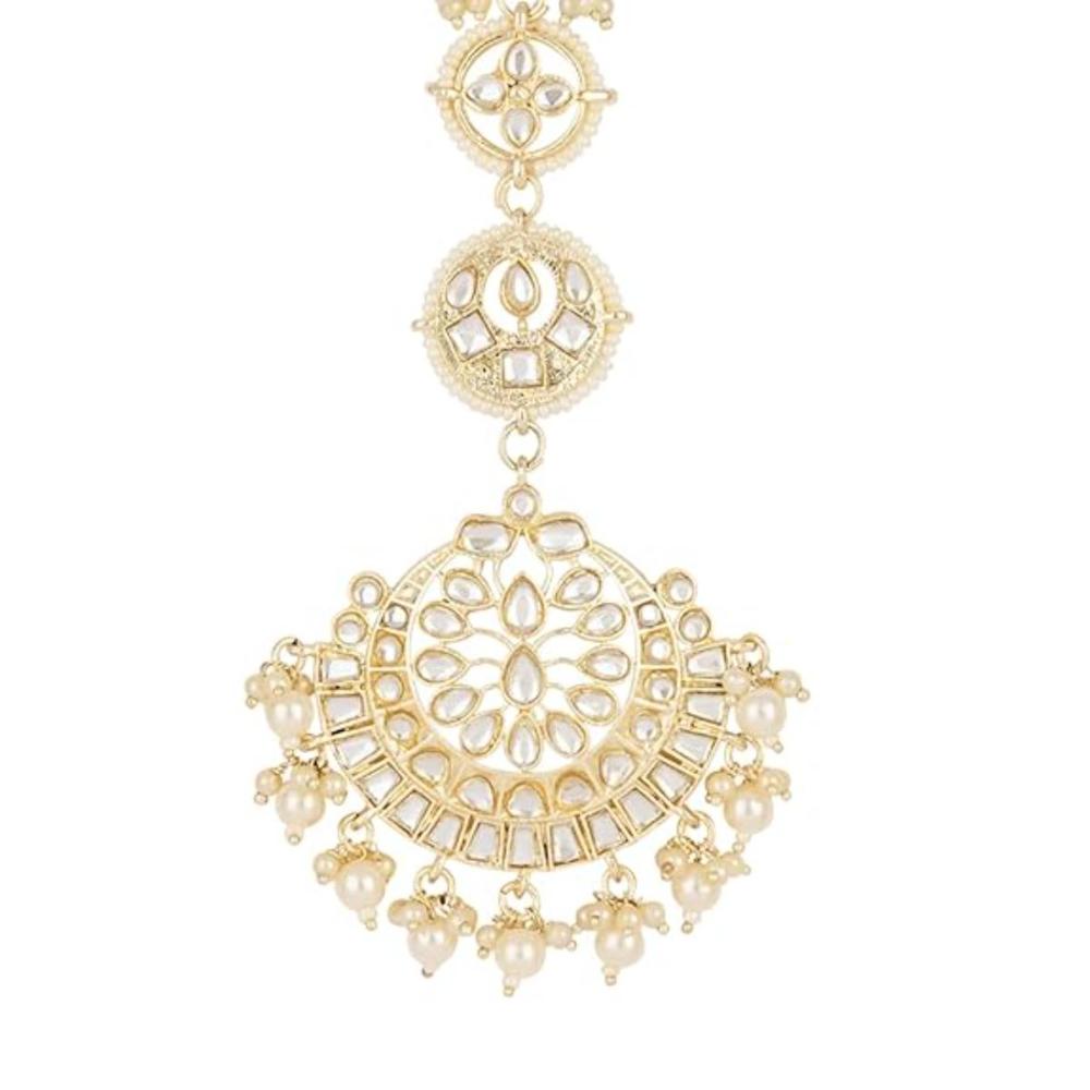 Etnico Gold Plated Kundan & Pearl Maang Tikka for Women (T2134W)