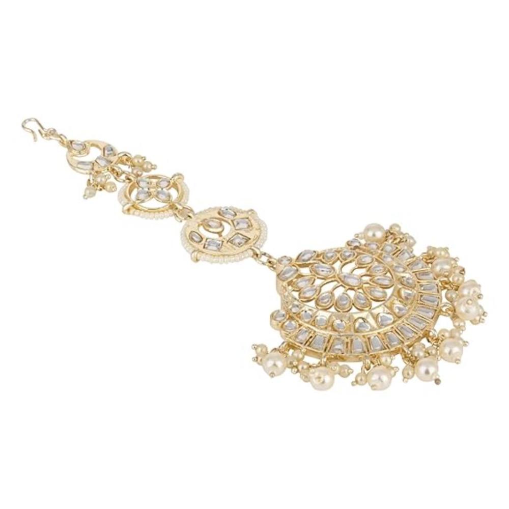 Etnico Gold Plated Kundan & Pearl Maang Tikka for Women (T2134W)