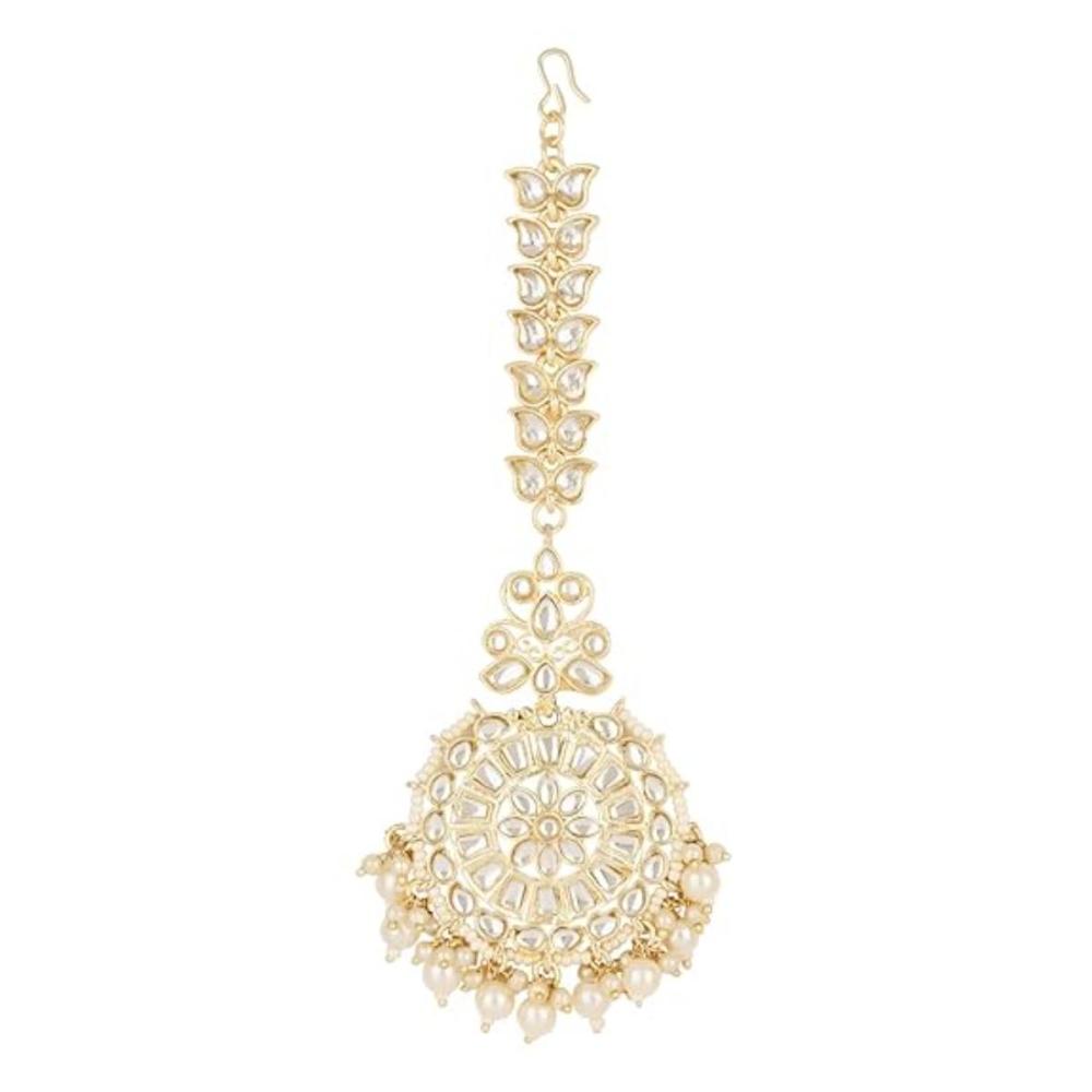 Etnico Gold Plated Kundan & Pearl Maang Tikka for Women (T2135W)