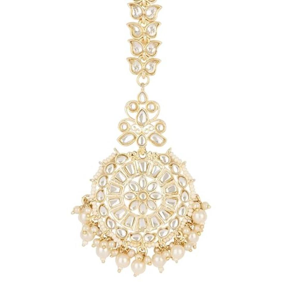 Etnico Gold Plated Kundan & Pearl Maang Tikka for Women (T2135W)