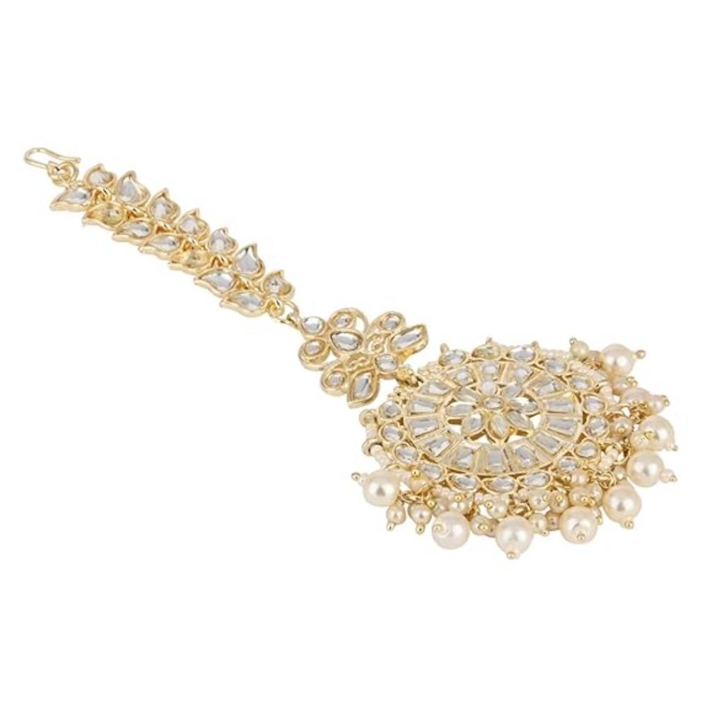 Etnico Gold Plated Kundan & Pearl Maang Tikka for Women (T2135W)