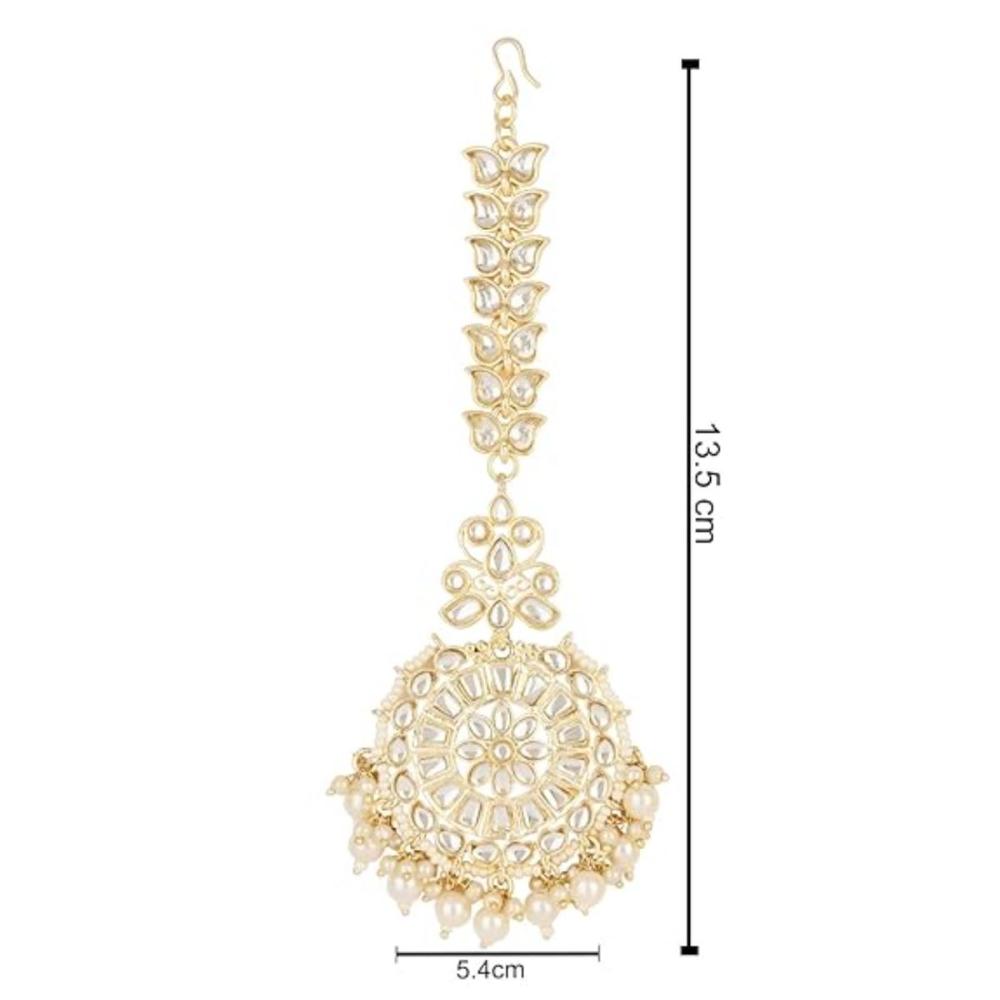 Etnico Gold Plated Kundan & Pearl Maang Tikka for Women (T2135W)