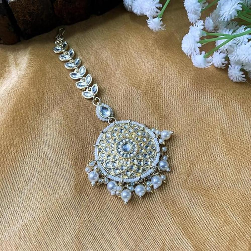 Etnico Gold Plated Kundan & Pearl Maang Tikka for Women (T2136W)