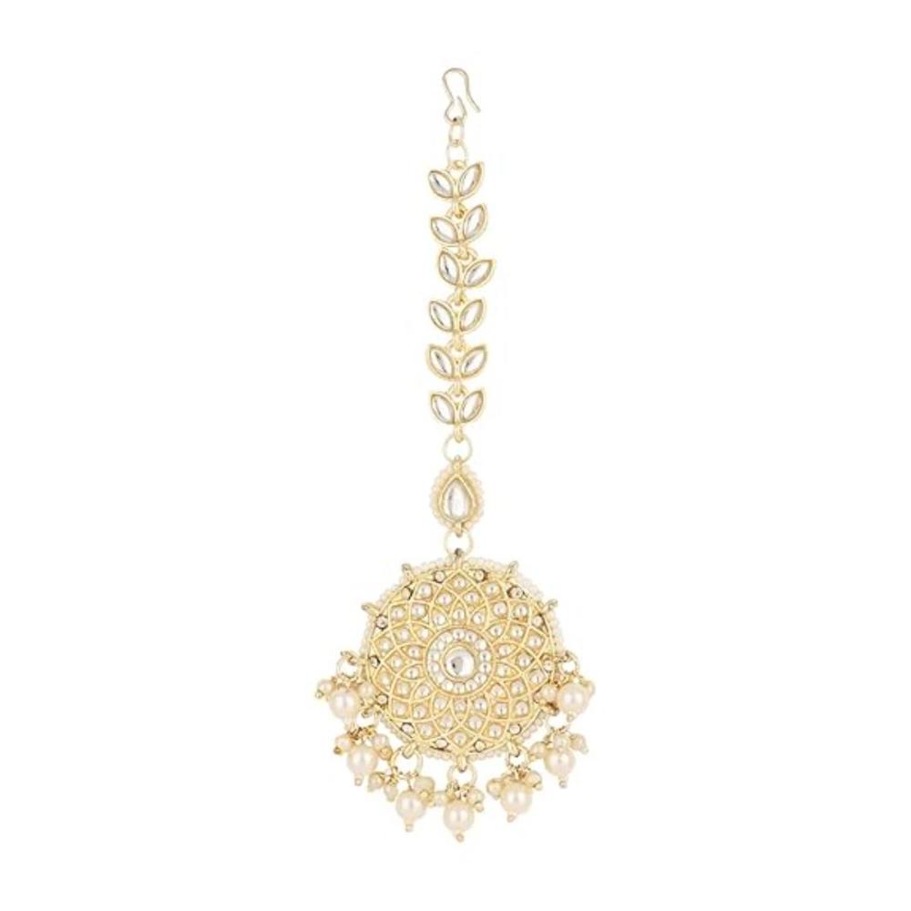 Etnico Gold Plated Kundan & Pearl Maang Tikka for Women (T2136W)