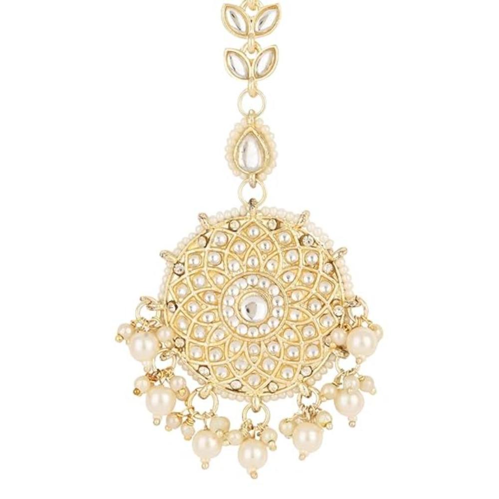 Etnico Gold Plated Kundan & Pearl Maang Tikka for Women (T2136W)