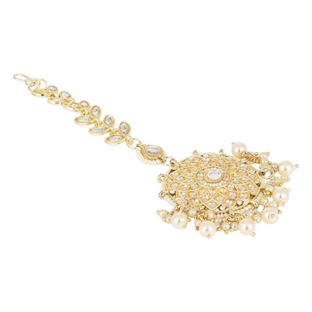 Etnico Gold Plated Kundan & Pearl Maang Tikka for Women (T2136W)