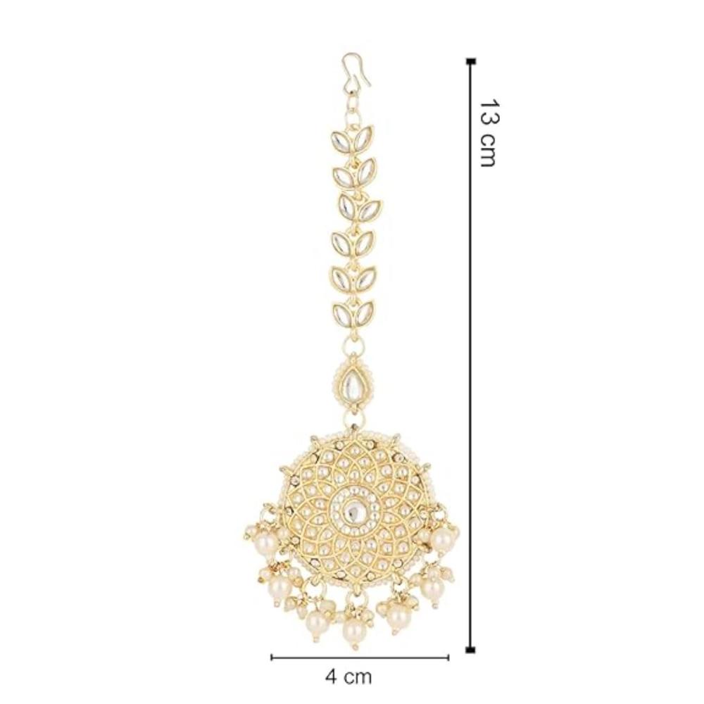 Etnico Gold Plated Kundan & Pearl Maang Tikka for Women (T2136W)