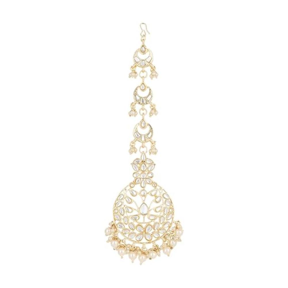 Etnico Gold Plated Kundan & Pearl Maang Tikka for Women (T2137W)