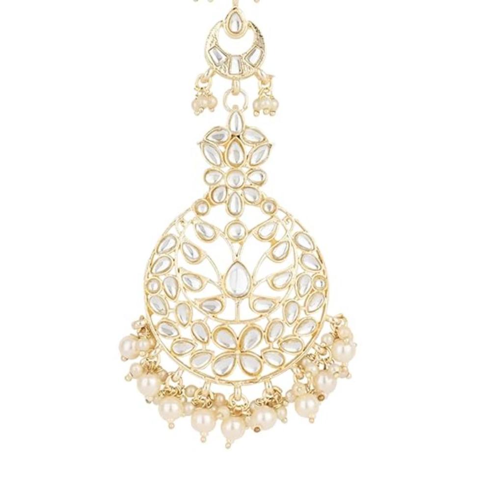 Etnico Gold Plated Kundan & Pearl Maang Tikka for Women (T2137W)