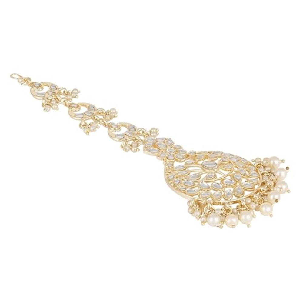 Etnico Gold Plated Kundan & Pearl Maang Tikka for Women (T2137W)