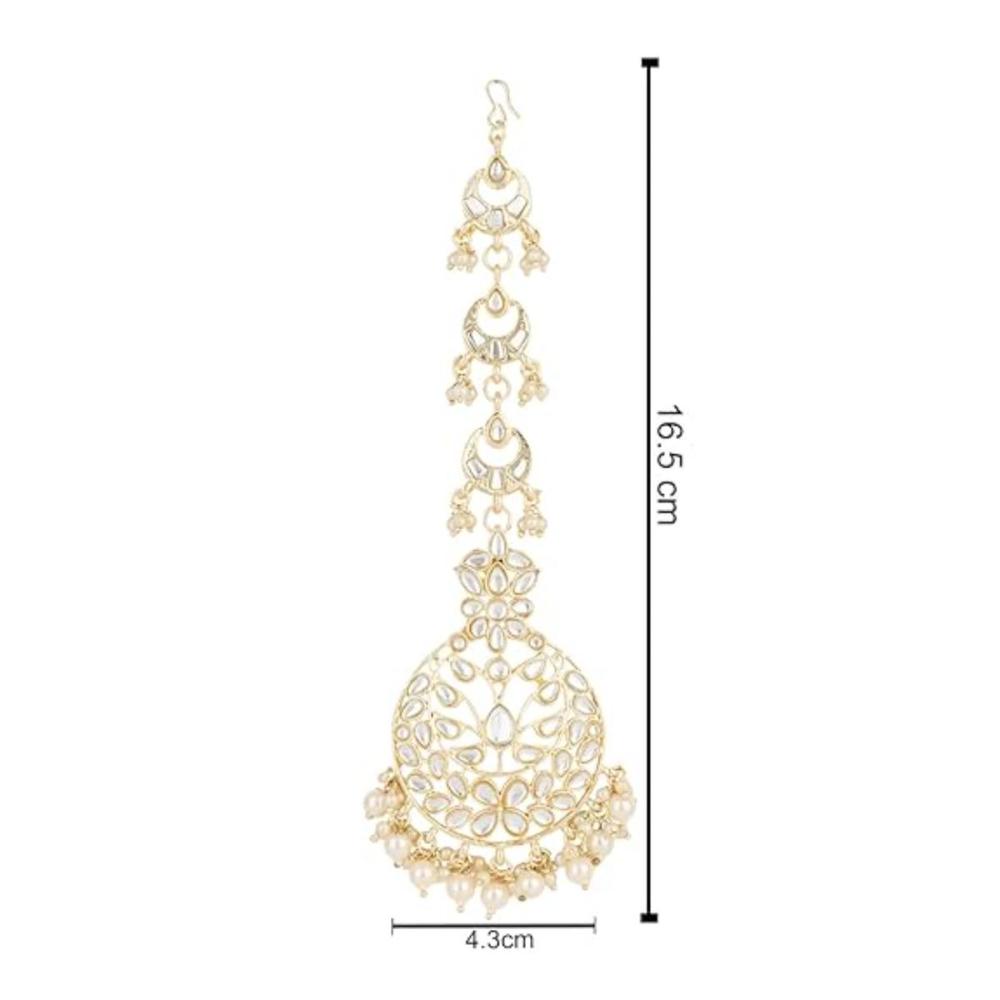Etnico Gold Plated Kundan & Pearl Maang Tikka for Women (T2137W)