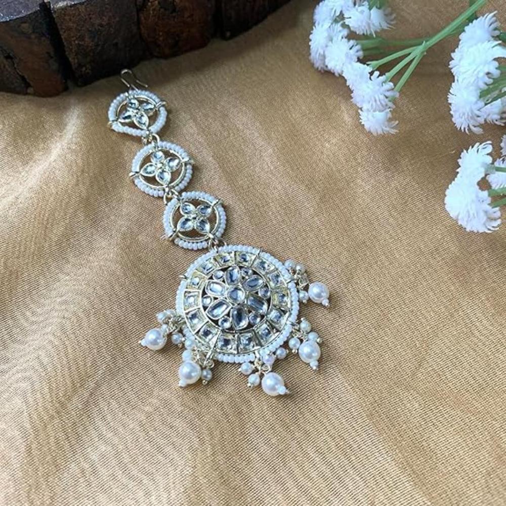 Etnico Gold Plated Kundan & Pearl Maang Tikka for Women (T2138W)