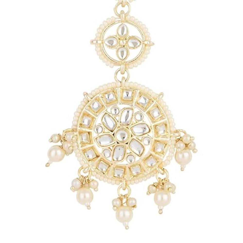 Etnico Gold Plated Kundan & Pearl Maang Tikka for Women (T2138W)