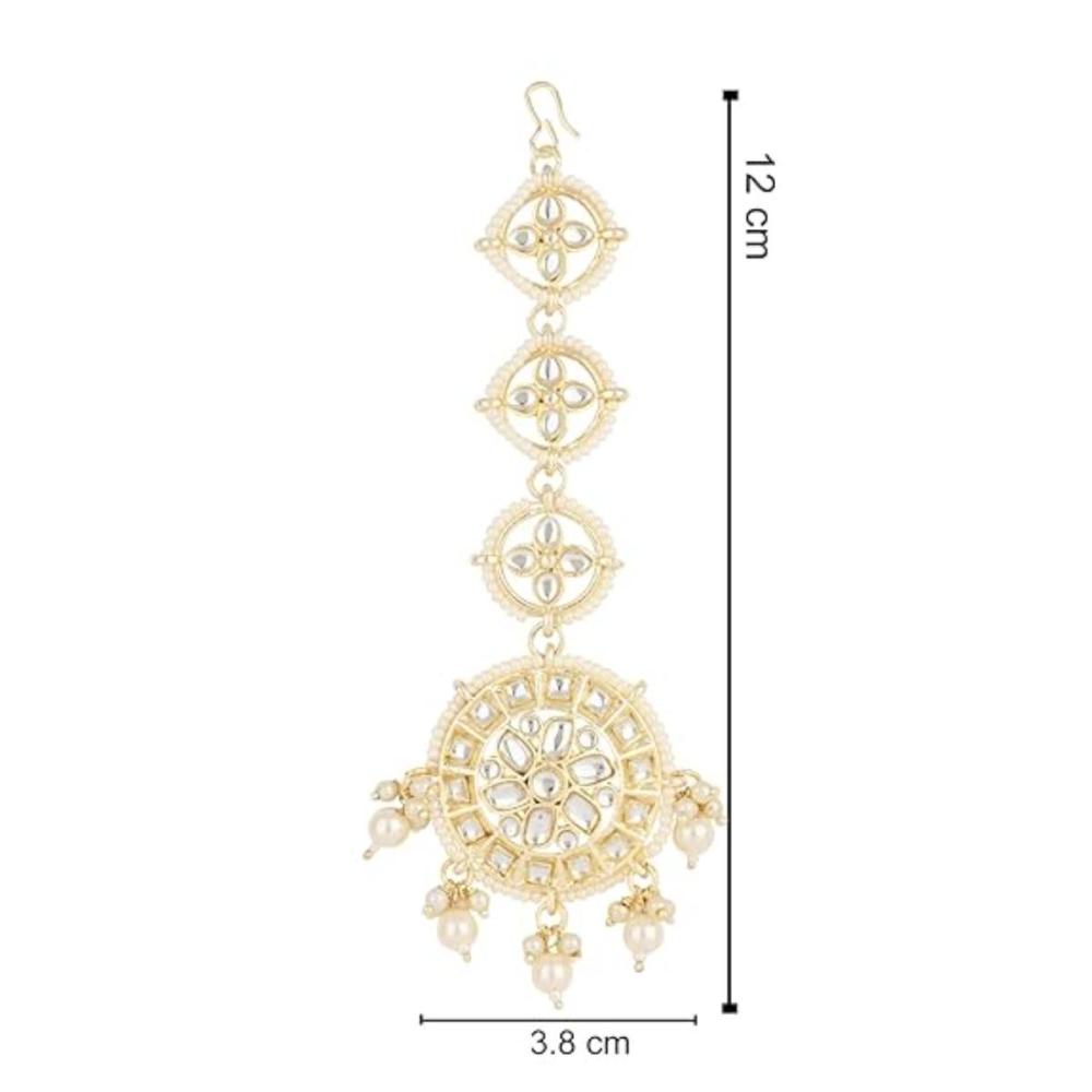 Etnico Gold Plated Kundan & Pearl Maang Tikka for Women (T2138W)