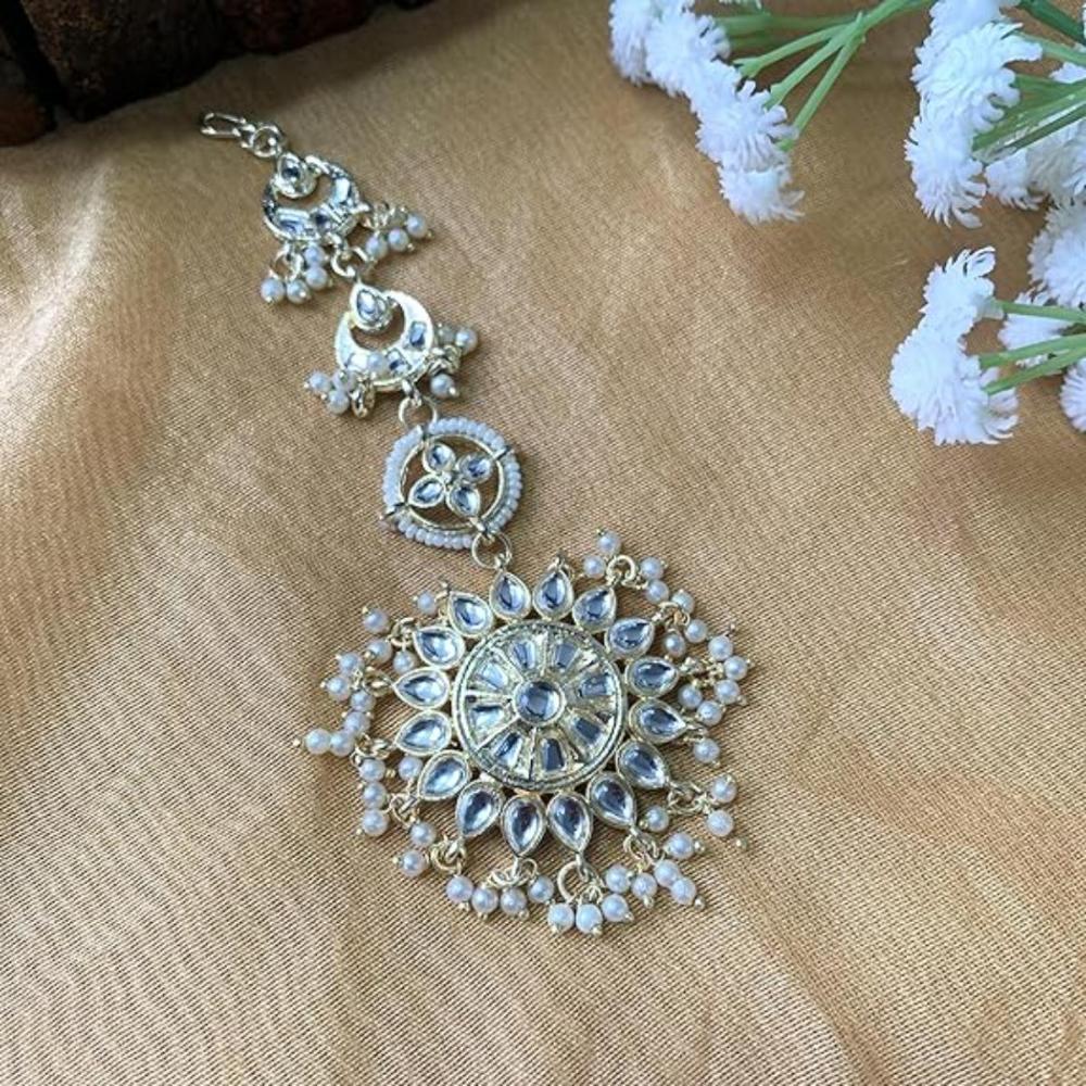 Etnico Gold Plated Kundan & Pearl Maang Tikka for Women (T2139W)