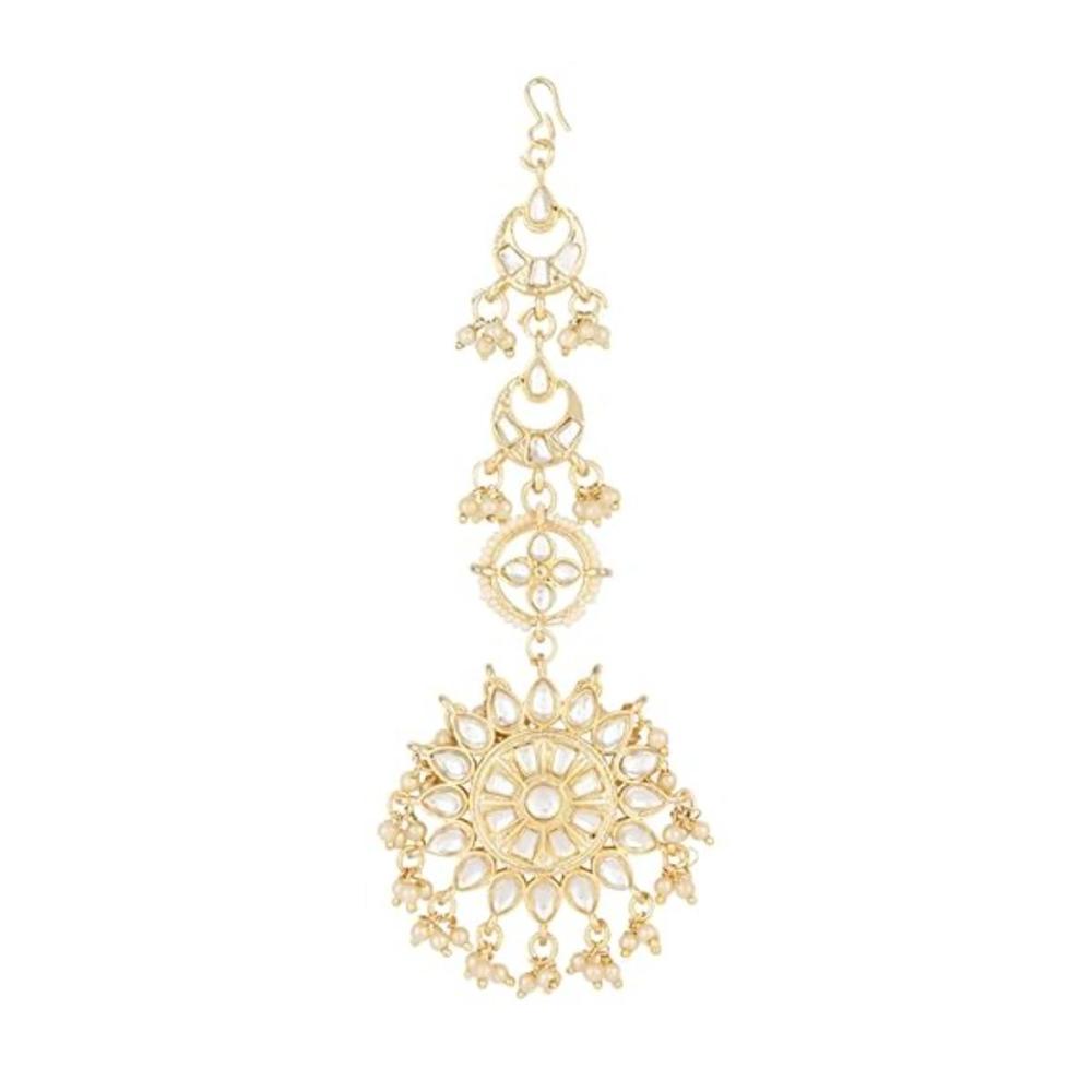 Etnico Gold Plated Kundan & Pearl Maang Tikka for Women (T2139W)