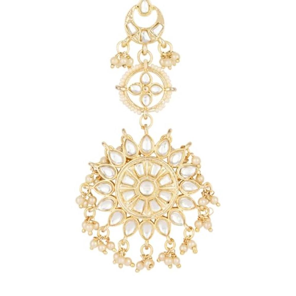 Etnico Gold Plated Kundan & Pearl Maang Tikka for Women (T2139W)