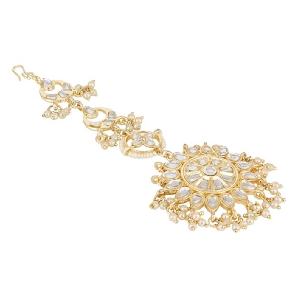 Etnico Gold Plated Kundan & Pearl Maang Tikka for Women (T2139W)