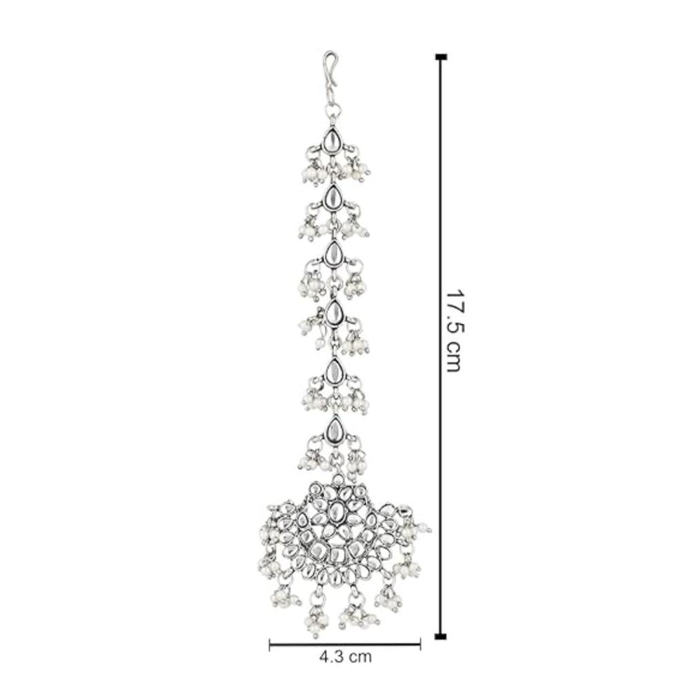 Etnico Silver Oxidised Kundan & Pearls Maang Tikka for women (T2141OX)