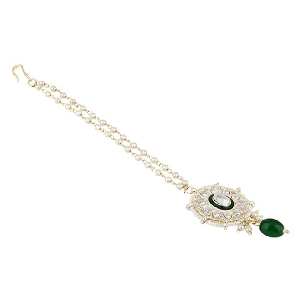 Etnico Gold Plated Traditional Kundan & Pearl Maang Tikka For Women (T2142G)