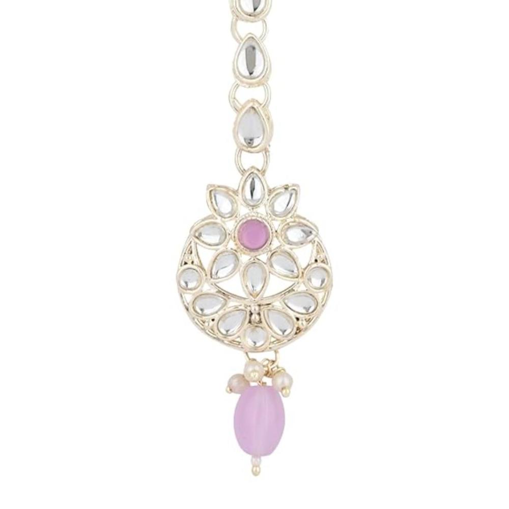 Etnico Gold Plated Traditional Kundan & Pearl Maang Tikka For Women (T2168Pu)