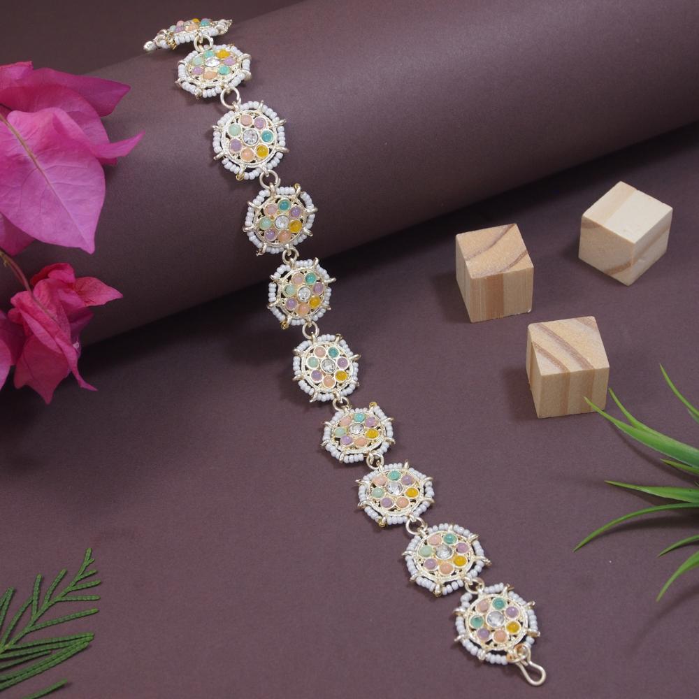 Etnico Gold Plated Kundan & Pearl Sheeshphool/Sheeshpatti for Women (T2196Mul)