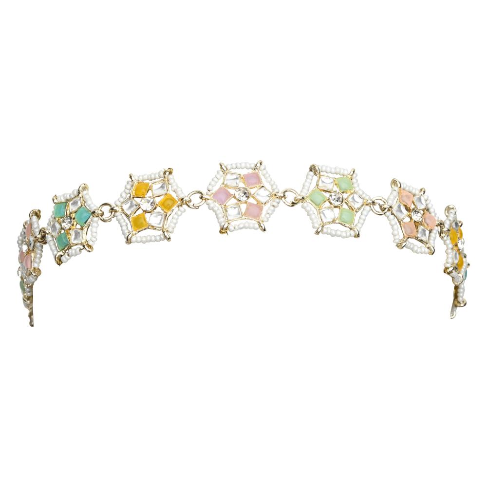 Etnico Gold Plated Kundan & Pearl Sheeshphool/Sheeshpatti for Women (T2197Mul)