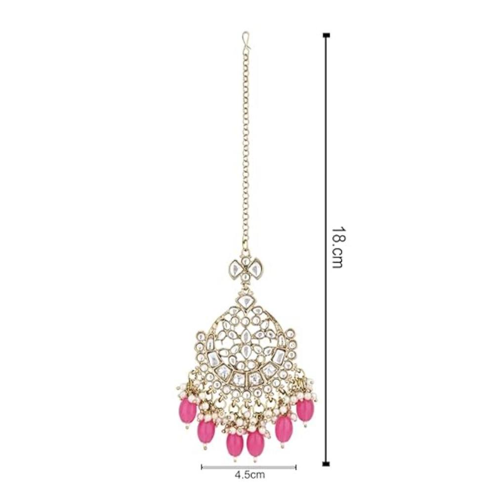 Etnico Gold Plated Traditional Kundan & Pearl Maang Tikka For Women (T3157(Pi)