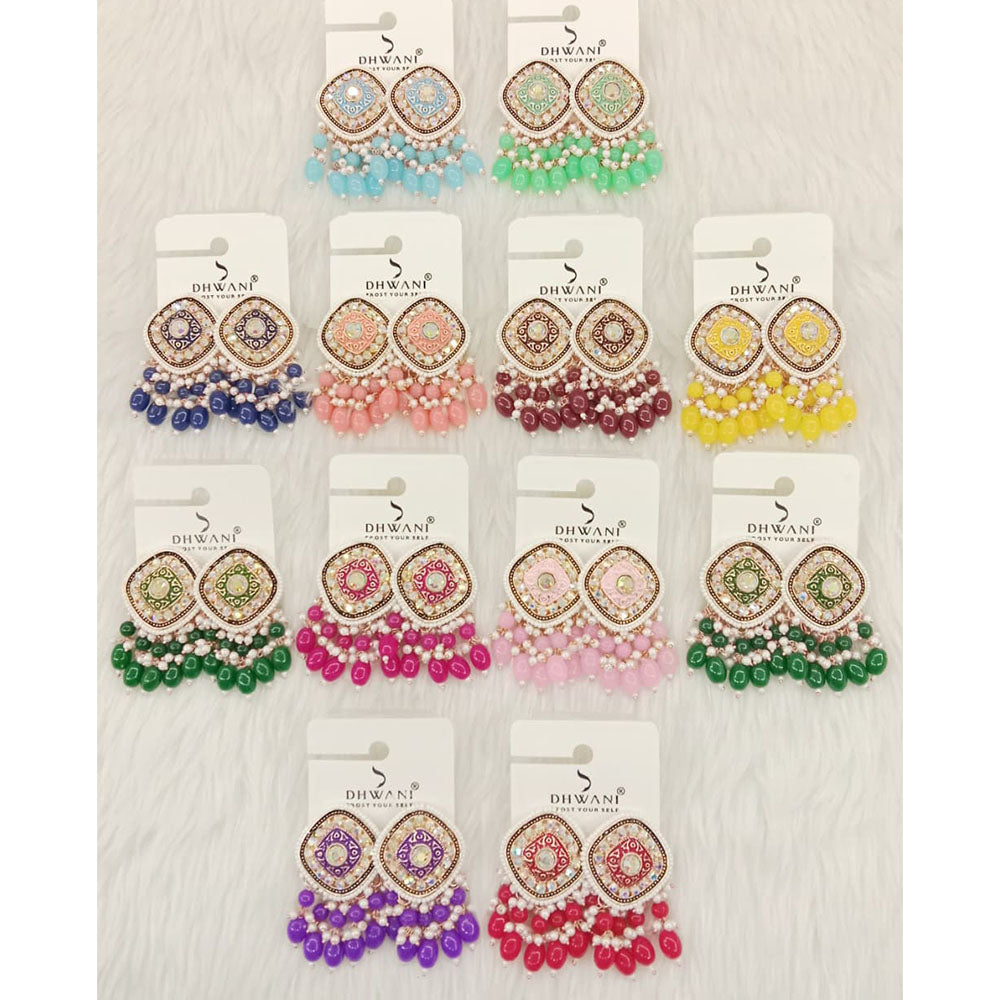 Dhwani Crystal Stone Beads And Meenakari Dangler Earrings