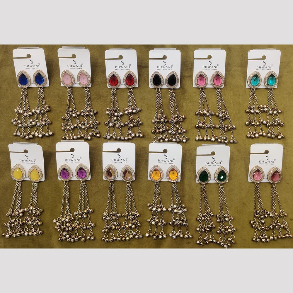 Dhwani Crystal Stone And Ghungroo Kashmiri Dangler Earrings for Women- (Pack of 12)