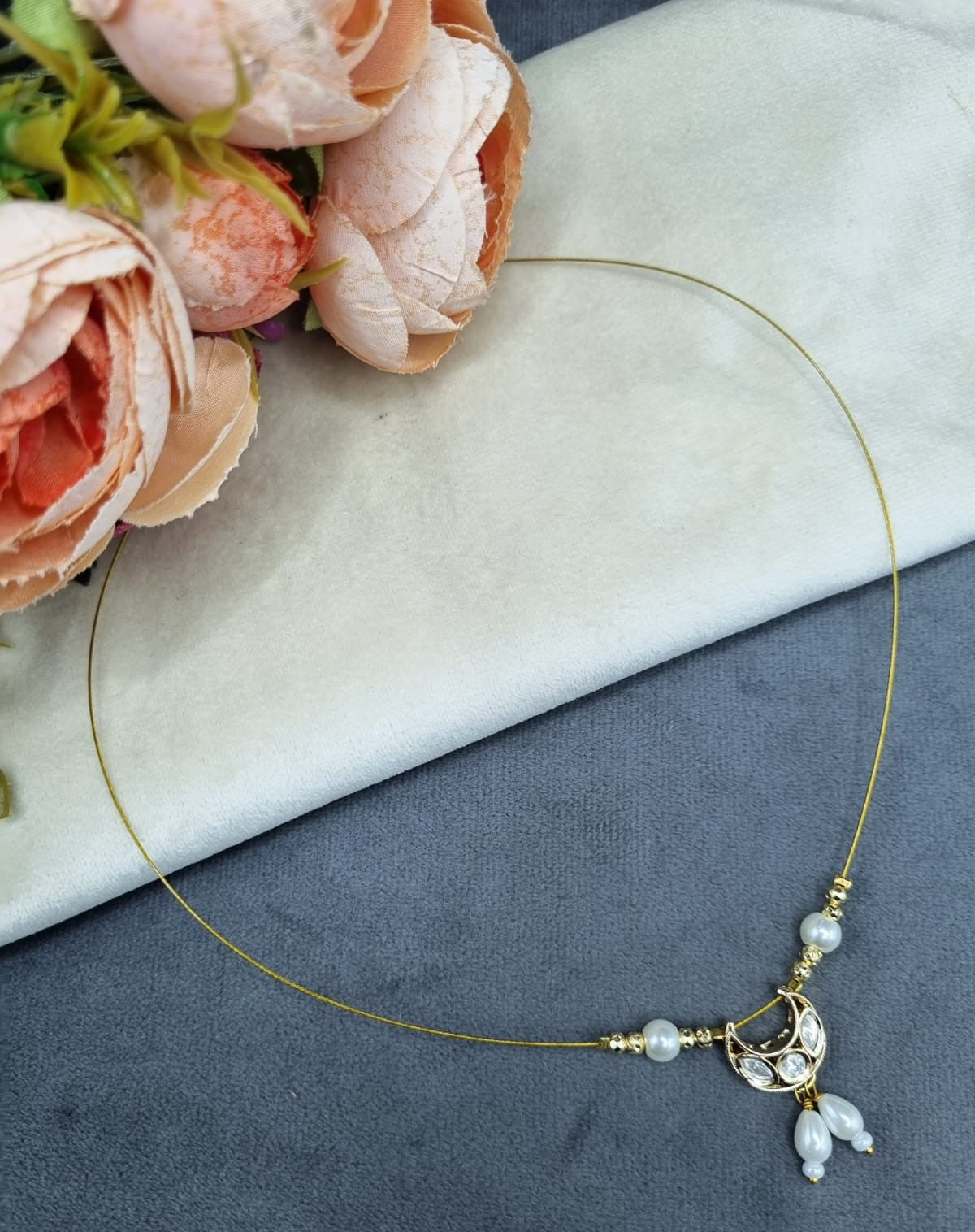 LAFZ Delicate Pearl Half-Moon Wire Necklace - TM602