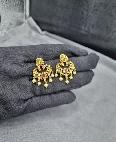 LAFZ Temple Pearls Drops Dangles Earrings