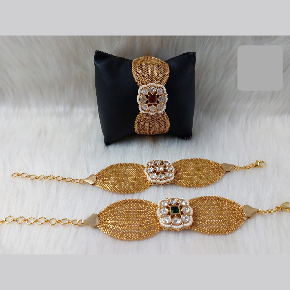 JewelTreeTz Gold Plated Uncut Polki Kundan Bracelet