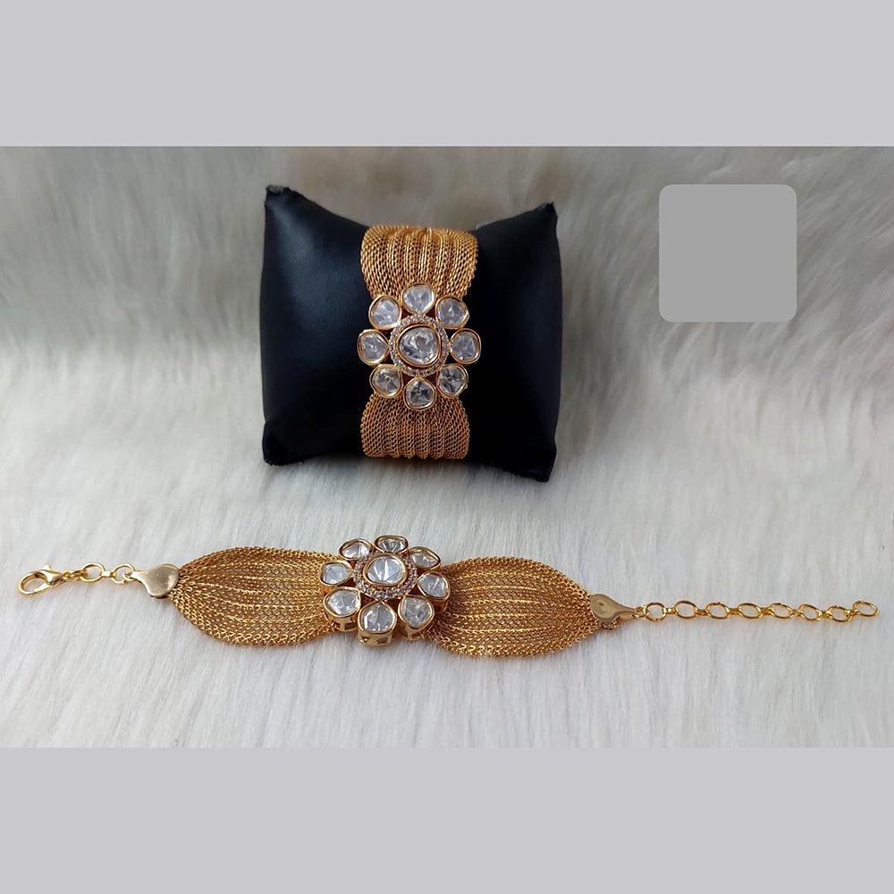 JewelTreeTz Gold Plated Uncut Polki Kundan Bracelet