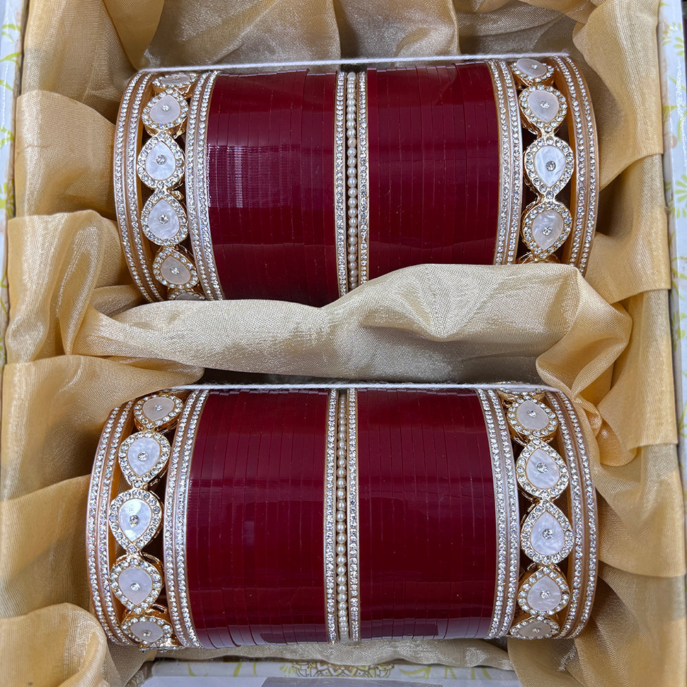 Wedding Chuda Gold Plated Austrian Stone And Pearl Acrylic Bangles Set